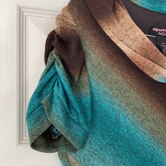 Signature by Bobbi Bee brown blue sweater cowl neck midi short sleeved dress - Picture 5 of 17